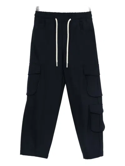 Yes London Drawstring Cargo Trousers In Blue