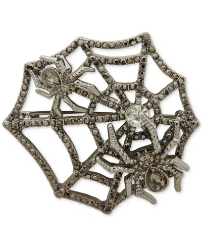 Anne Klein Glass Stones Hematite Spider Web Pin In Metallic