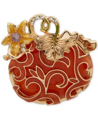 Anne Klein Multi-stone Pumpkin Pin In Gold