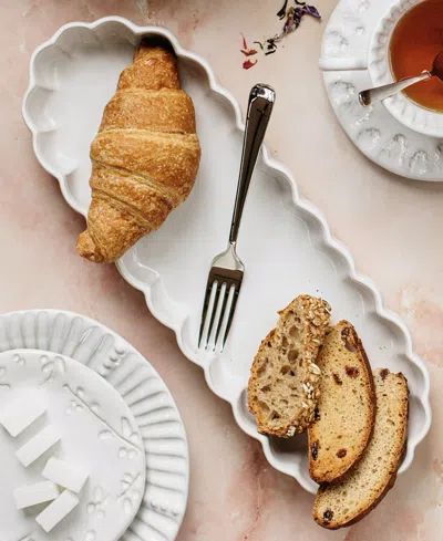 Vietri Incanto Stone White Ruffle Oval Tray In White