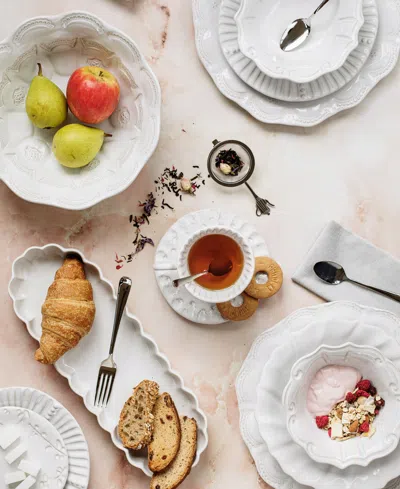 Vietri Incanto Stone White Ruffle Oval Tray In White