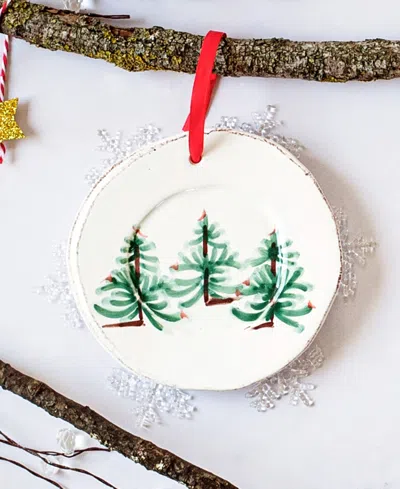 Vietri Lastra Holiday Round Ornament In White