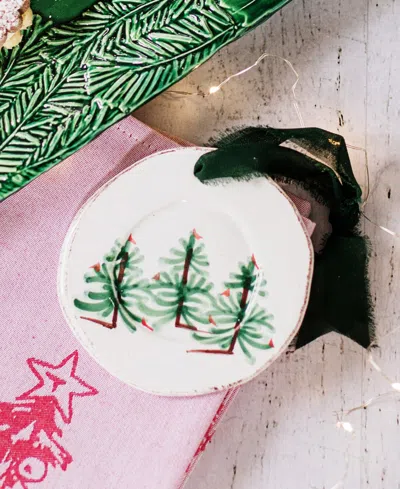 Vietri Lastra Holiday Round Ornament In White