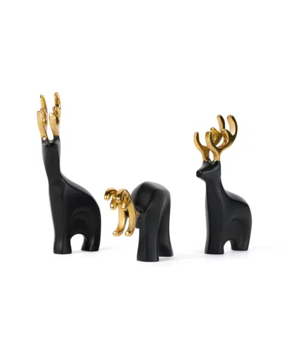 Nambe Nambé Prancer Set Of 3 Reindeer Figurines In Black