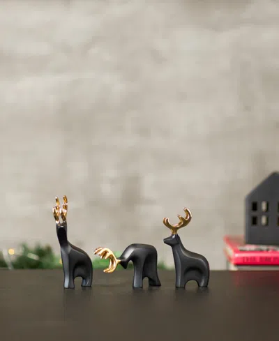 Nambe Nambé Prancer Set Of 3 Reindeer Figurines In Black