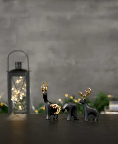 Nambe Nambé Prancer Set Of 3 Reindeer Figurines In Black