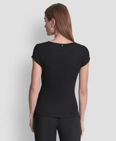 Dkny Women's Short Sleeve Rib Knit Waist Tie Detail Top In Black