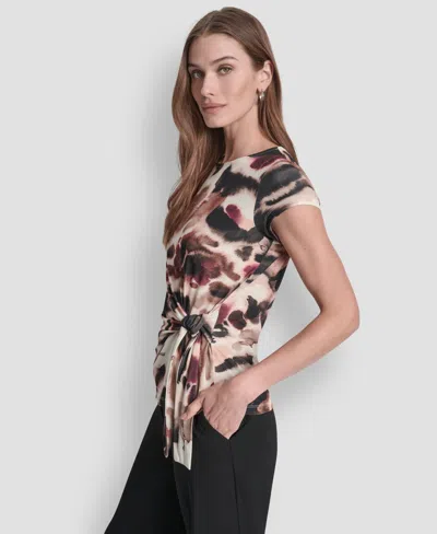 Dkny Women's Short Sleeve Printed Jersey Knit Top In Multi