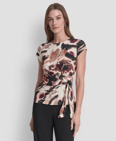 Dkny Women's Short Sleeve Printed Jersey Knit Top In Multi