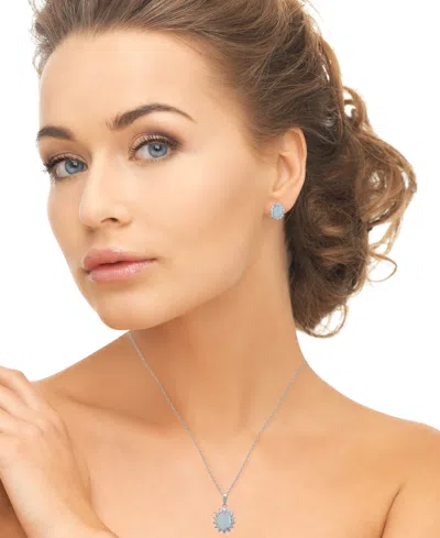Macy's 2-piece Set Lab Grown White Opal (1.50 Ct. T.w.) And White Sapphire (3-1/5 Ct. T.w.) Lady Di Pendant In Metallic