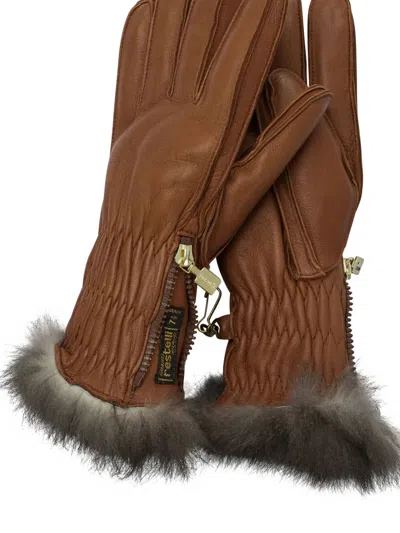 Restelli Quilted Ski Gloves Featuring Fur Trim Design In Brown