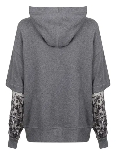 Brunello Cucinelli Hooded Zip Jacket With Sheer Sequined Raindrop Sleeves In Gray
