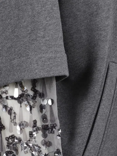 Brunello Cucinelli Hooded Zip Jacket With Sheer Sequined Raindrop Sleeves In Gray