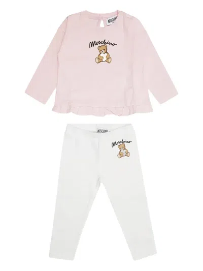 Moschino Ruffled Teddy-print Trousers Set In White