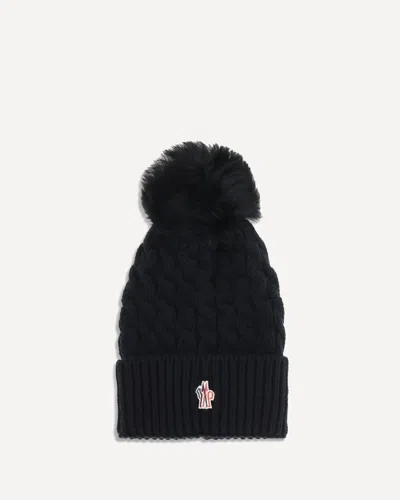 Moncler Wool Hat Featuring Cable Knit And Pom Detail In Black
