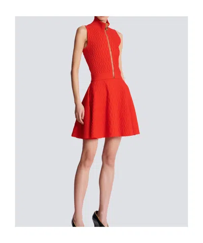 Balmain Textured High Neck Sleeveless Top In Red