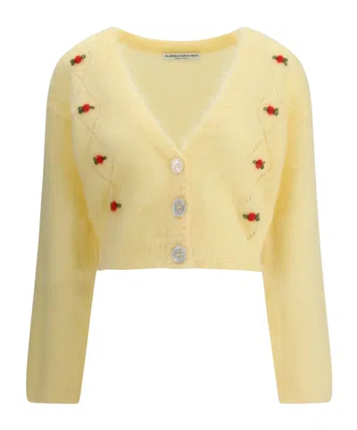Alessandra Rich Floral-embroidered Cardigan In Yellow