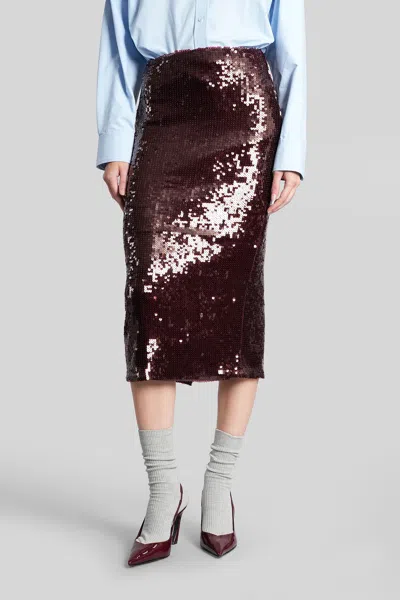 Rotate Birger Christensen Burgundy Midi Skirt With Sequined Finish In Burgundy
