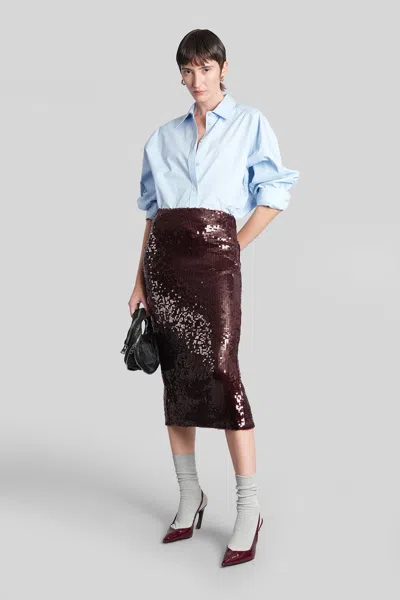 Rotate Birger Christensen Burgundy Midi Skirt With Sequined Finish In Burgundy