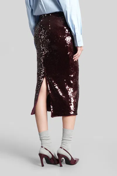 Rotate Birger Christensen Burgundy Midi Skirt With Sequined Finish In Burgundy