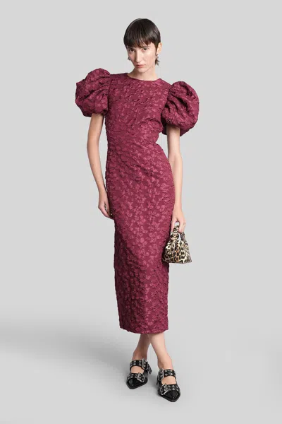 Rotate Birger Christensen Rotate Birgerchristensen Jacquard Midi Puffy Dress In Burgundy