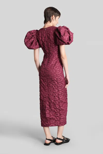 Rotate Birger Christensen Rotate Birgerchristensen Jacquard Midi Puffy Dress In Burgundy