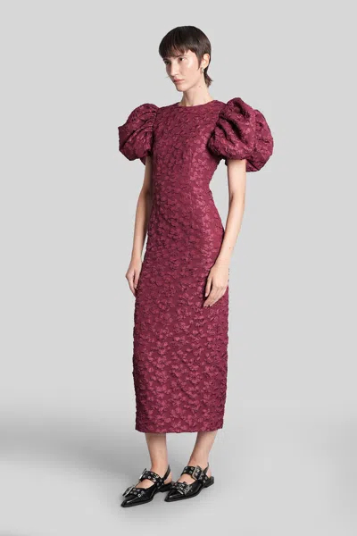 Rotate Birger Christensen Rotate Birgerchristensen Jacquard Midi Puffy Dress In Burgundy