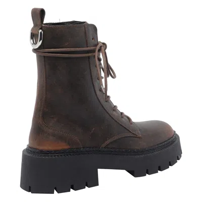 Vic Matie Leather Combat Boots In Brown