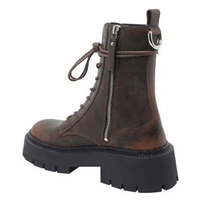 Vic Matie Leather Combat Boots In Brown