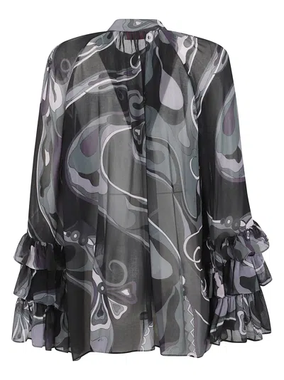 Pucci Viscose Blouse With Abstract Print In Black