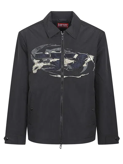 Diesel Modern Black Jacket With Intricate Graphic Detailing In Gray