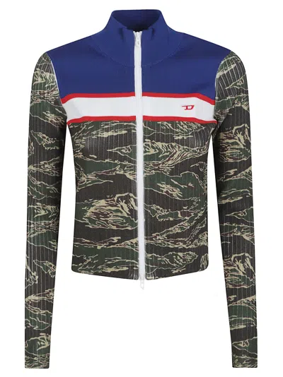 Diesel Ribbed Cropped Jacket With Camouflage Patterns In Multi