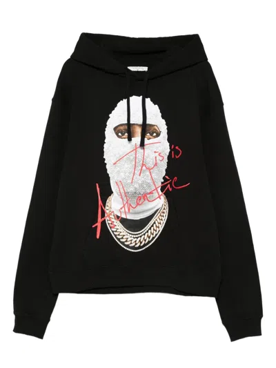 Ih Nom Uh Nit Hooded Sweater With Front Pocket And Print In Black