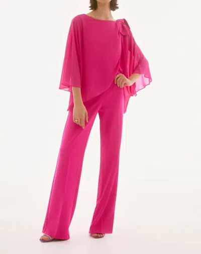 Joseph Ribkoff Boat Neck Asymmetric Chiffon Overlay Top In Geranium In Pink