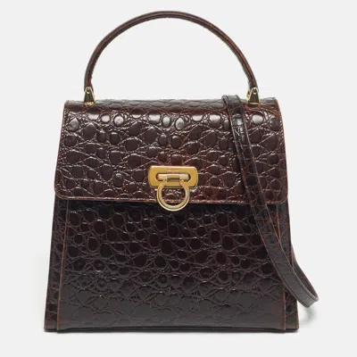 Pre-owned Ferragamo Dark Brown Crocodile Kelly Top Handle Bag
