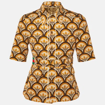 Pre-owned Gucci X Adidas Orange Gg Trefoil Cotton Belted Jacket S