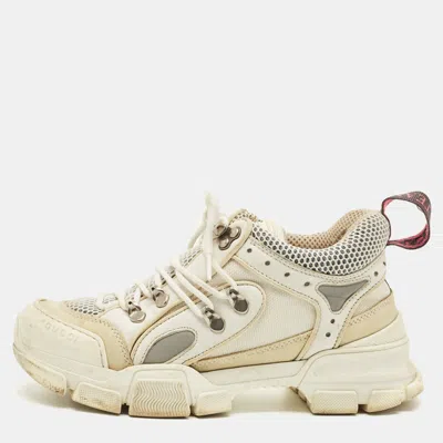 Pre-owned Gucci White Leather And Mesh Flashtrek Chunky Lace Up Sneakers Size 37