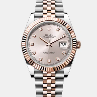 Pre-owned Rolex Datejust 126331-0010 Automatic Sundust 18k Rose Gold Stainless Steel Men's Wristwatch 41 Mm In Pink