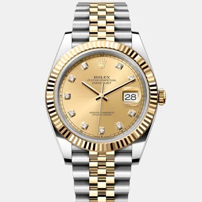 Pre-owned Rolex Datejust 126303-0009 Automatic Champagne 18k Yellow Gold Stainless Steel Men's Wristwatch 41 Mm