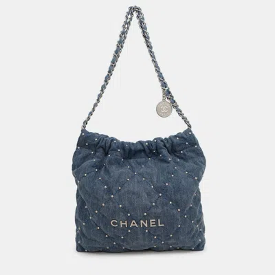Pre-owned Chanel 22 Small Blue Denim Hobo Bag