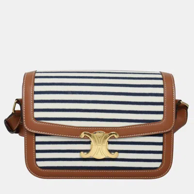 Pre-owned Celine Stripes Medium Triomphe Bag In Black