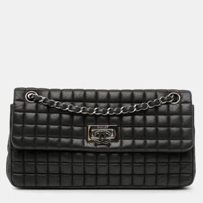 Pre-owned Chanel Black Chocolate Bar Iridescent Calfskin Bubble Flap