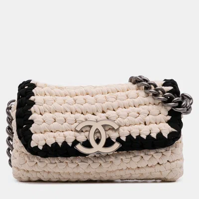 Pre-owned Chanel White Neoprene Fancy Crochet Flap