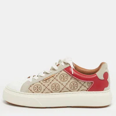 Pre-owned Tory Burch Multicolor Monogram Canvas And Leather Ladybug Sneakers Size 40.5