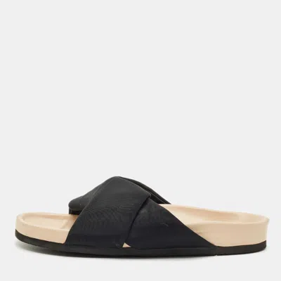 Pre-owned Celine Black/beige Canvas Twist Flat Slide Size 40