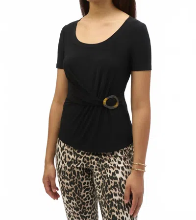Joseph Ribkoff Drape Front Buckle Detail Fitted Top In Black In Black