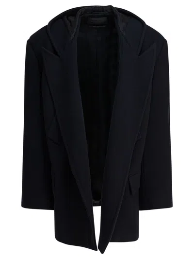 Balenciaga Hooded Short Coat Lapel Collar In Blue