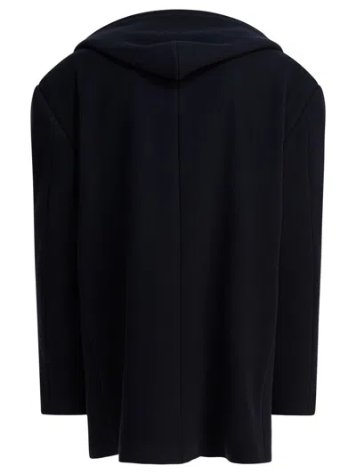 Balenciaga Hooded Short Coat Lapel Collar In Blue
