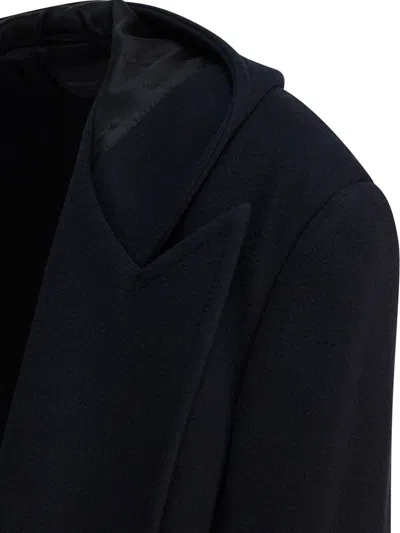 Balenciaga Hooded Short Coat Lapel Collar In Blue