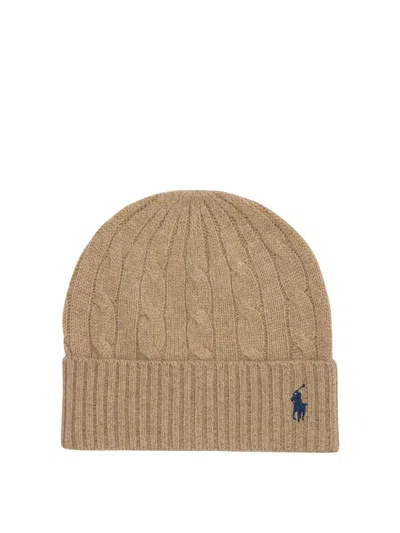 Polo Ralph Lauren Cable Knit Pony Wool Beanie In Brown